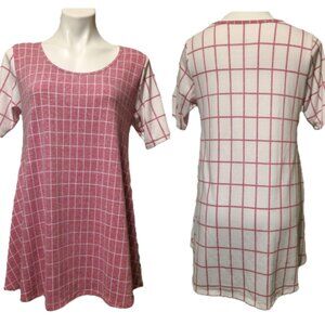 ❤️ 4/$20 New LuLaRoe Perfect T top Women's Small Side slits Pink white squares